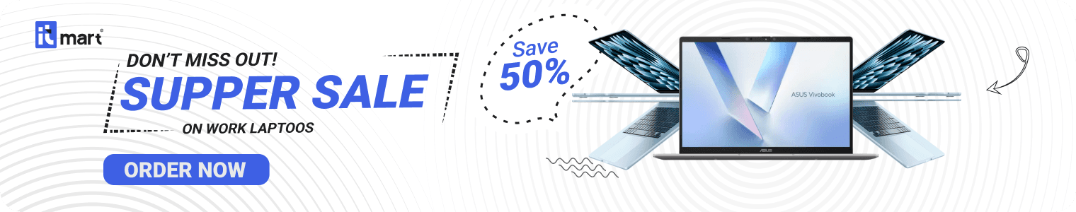 IT Mart super sale hero banner for work laptops
